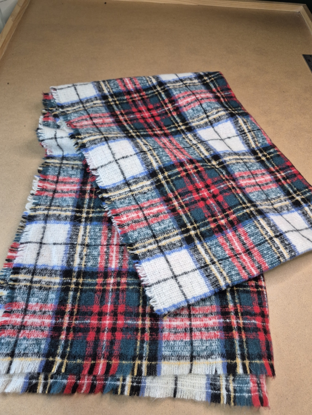 Old Navy Red, Blue, White Plaid Fringe Scarf